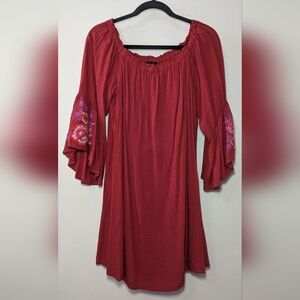 Lux II Off-Shoulder Embroidered Mini Dress Red Boho Peasant Fairy Women's Size 4